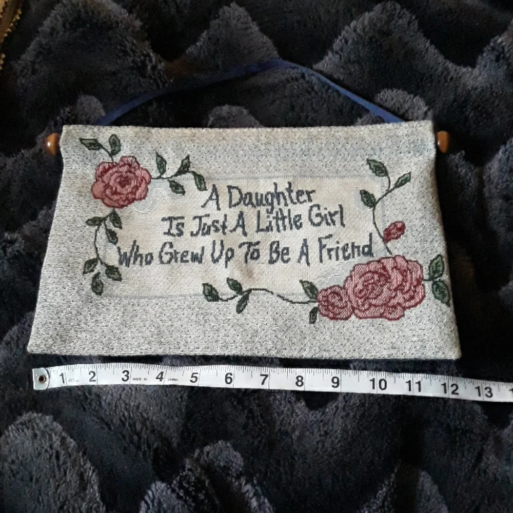 Embroidered daughter wall tapestry, 12 x 8 inches